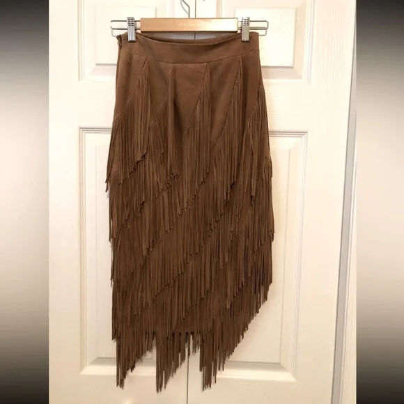 Intermix Suede Fringe Skirt- New With Tags!! - Picture 3 of 13